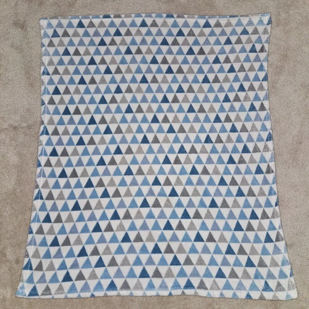 RN 119741 Aqua Blue Gray White Triangles Fleece Baby Blanket Lovey Geometric